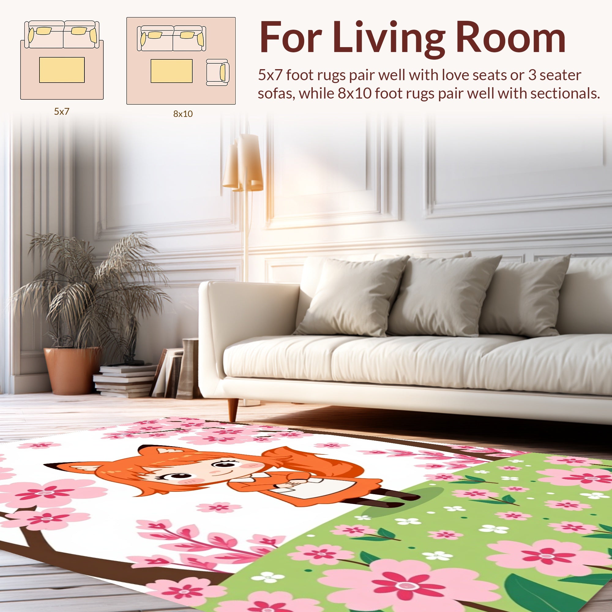 Cute Fox Character Cherry Blossoms Rug