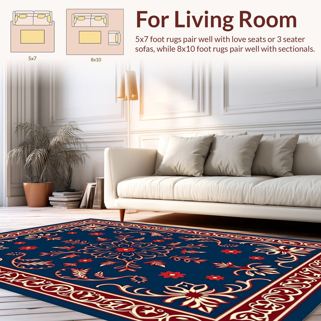 Classic Floral Medallion Red Blue Rug