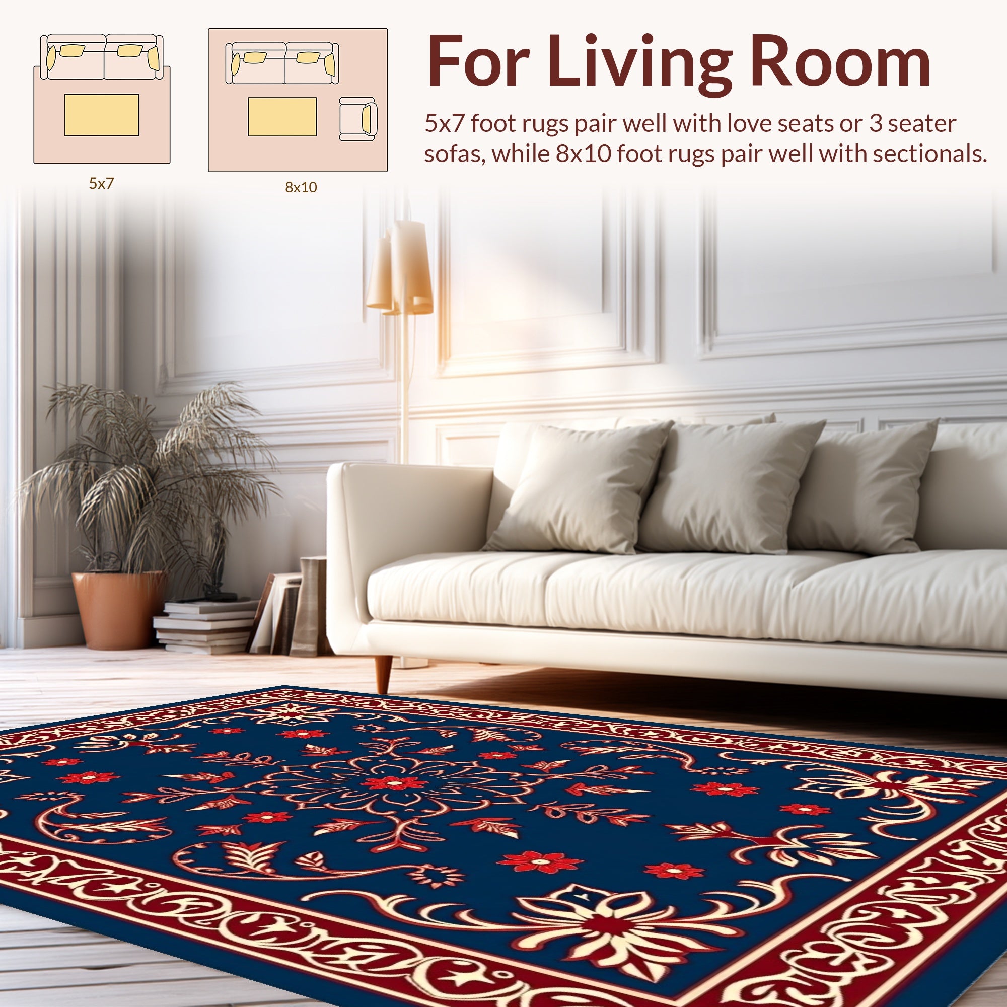 Classic Floral Medallion Red Blue Rug
