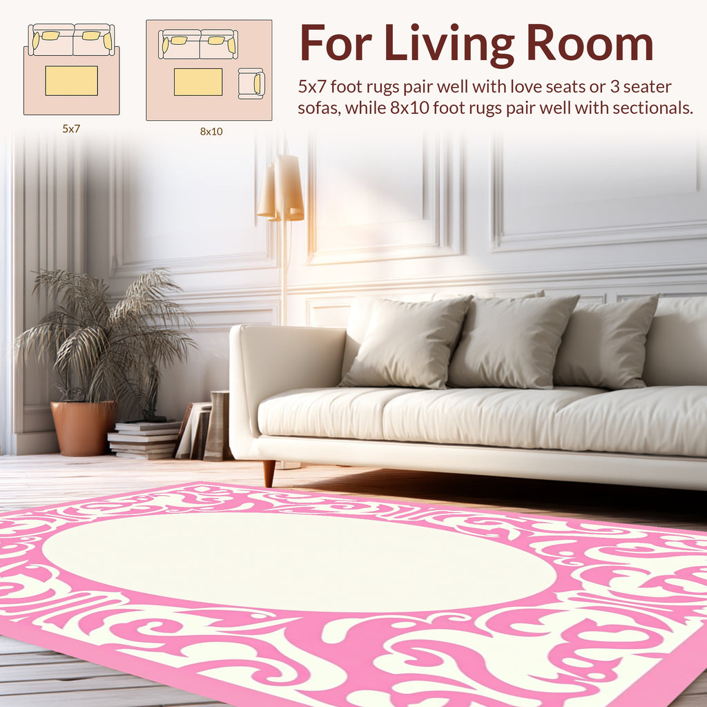 Pink Floral Oval Motif Custom Design Rug