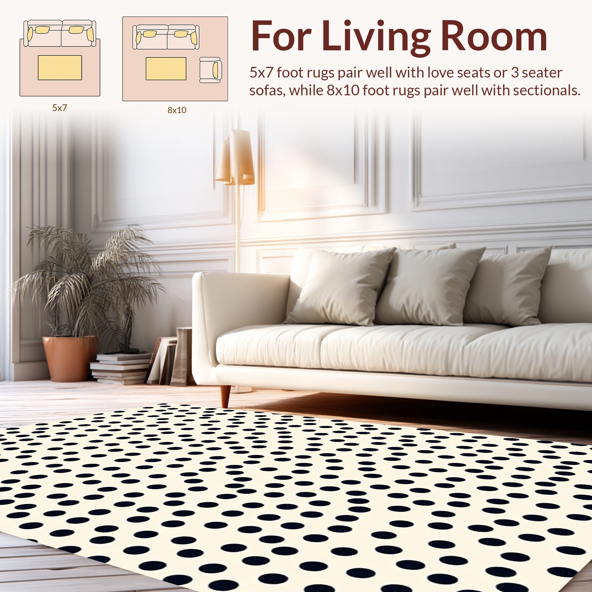 Black Dot Cream Polka Pattern Rug