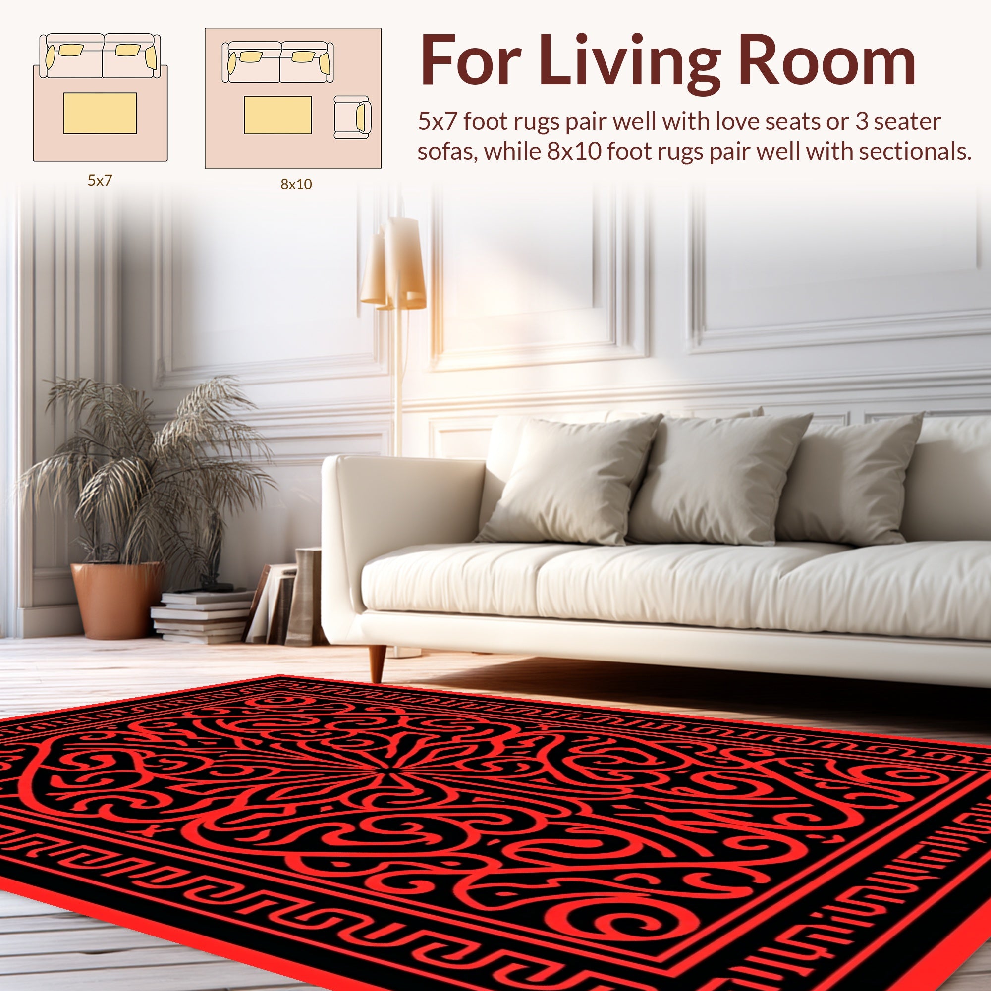 Bold Red Black Intricate Floral Design Rug