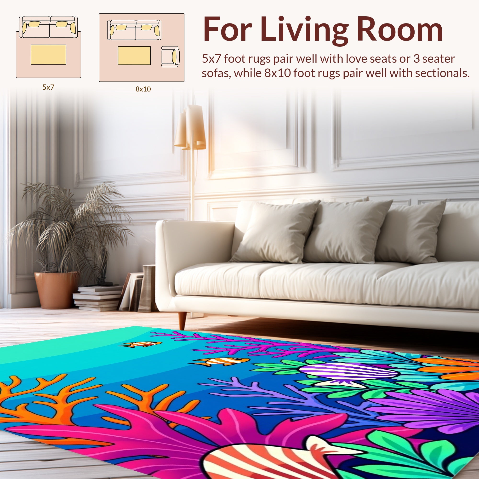 Colorful Coral Fish Aquatic Life Pattern Rug