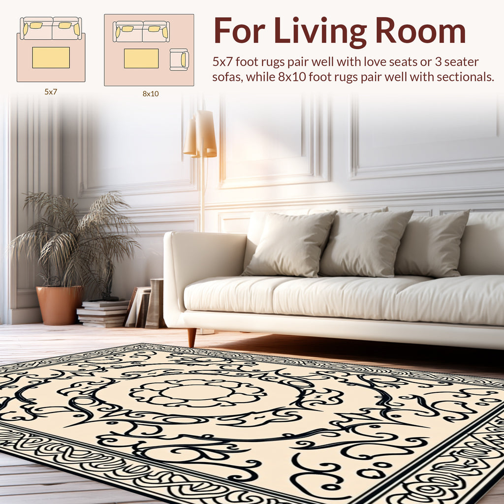 Cream Ornamental Scrollwork Rug