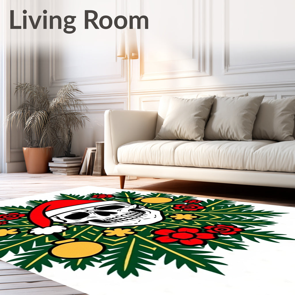 Festive Skull Red Green Baubles Wreath Rug