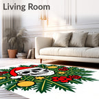 Festive Skull Red Green Baubles Wreath Rug