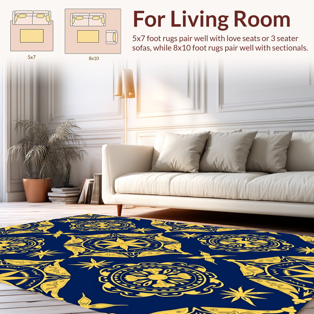 Royal Blue Yellow Medallion Pattern Design Rug