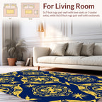 Royal Blue Yellow Medallion Pattern Design Rug