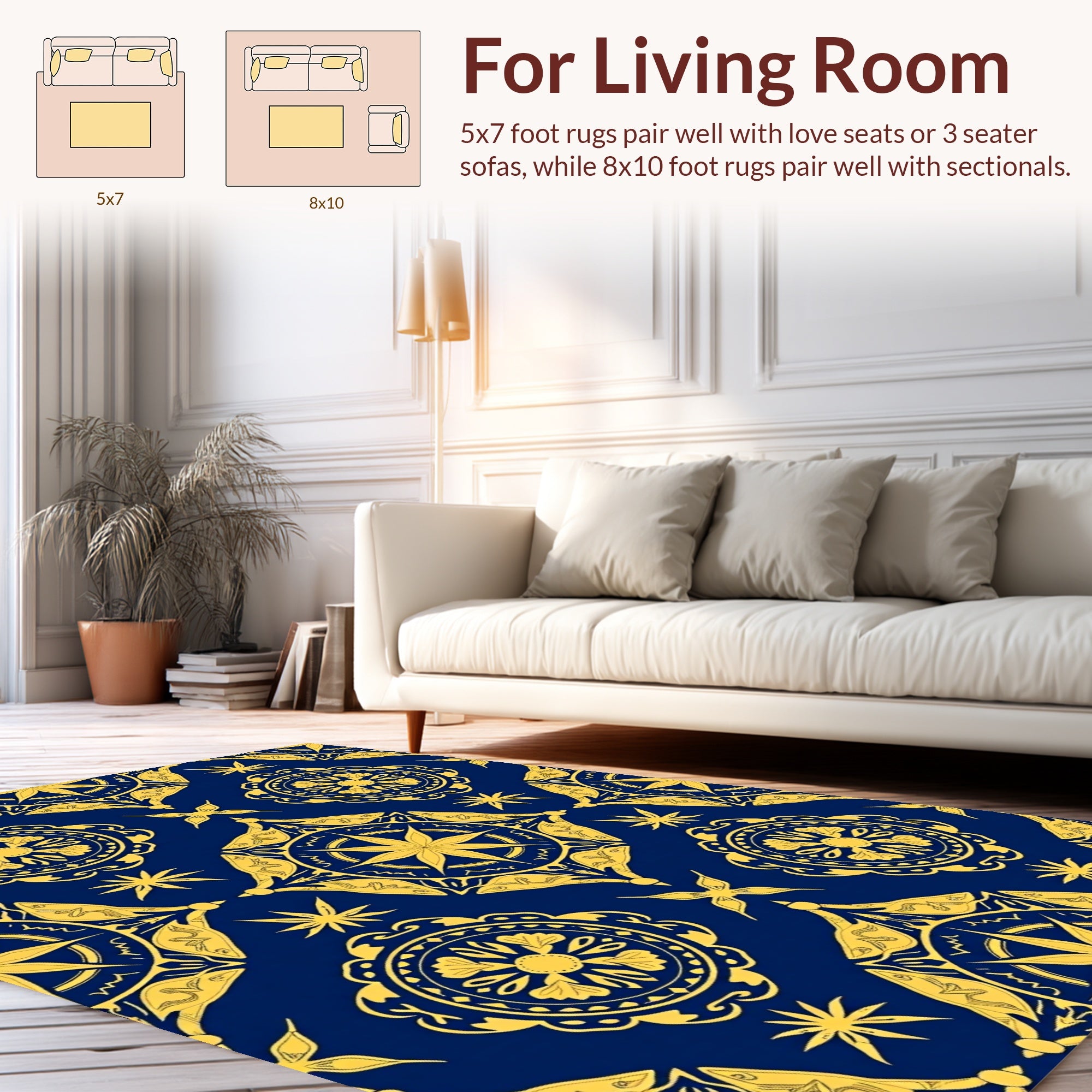 Royal Blue Yellow Medallion Pattern Design Rug
