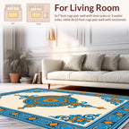 Ornate Blue Orange Medallion Motif Rug