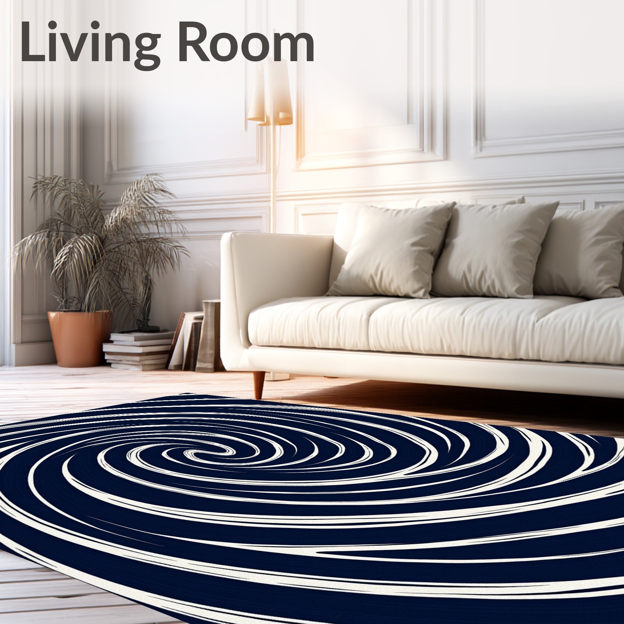 Deep Blue Spiral Swirl Pattern Rug