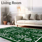 Green White Festive Foliage Ornaments Rug