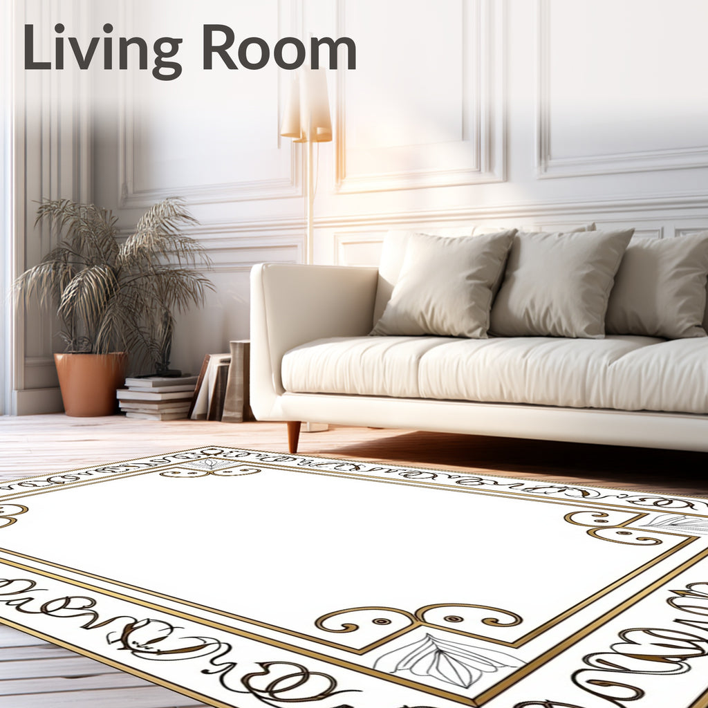Ornate Gold Leaf Scroll Border Rug