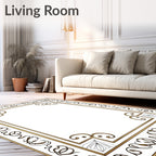 Ornate Gold Leaf Scroll Border Rug