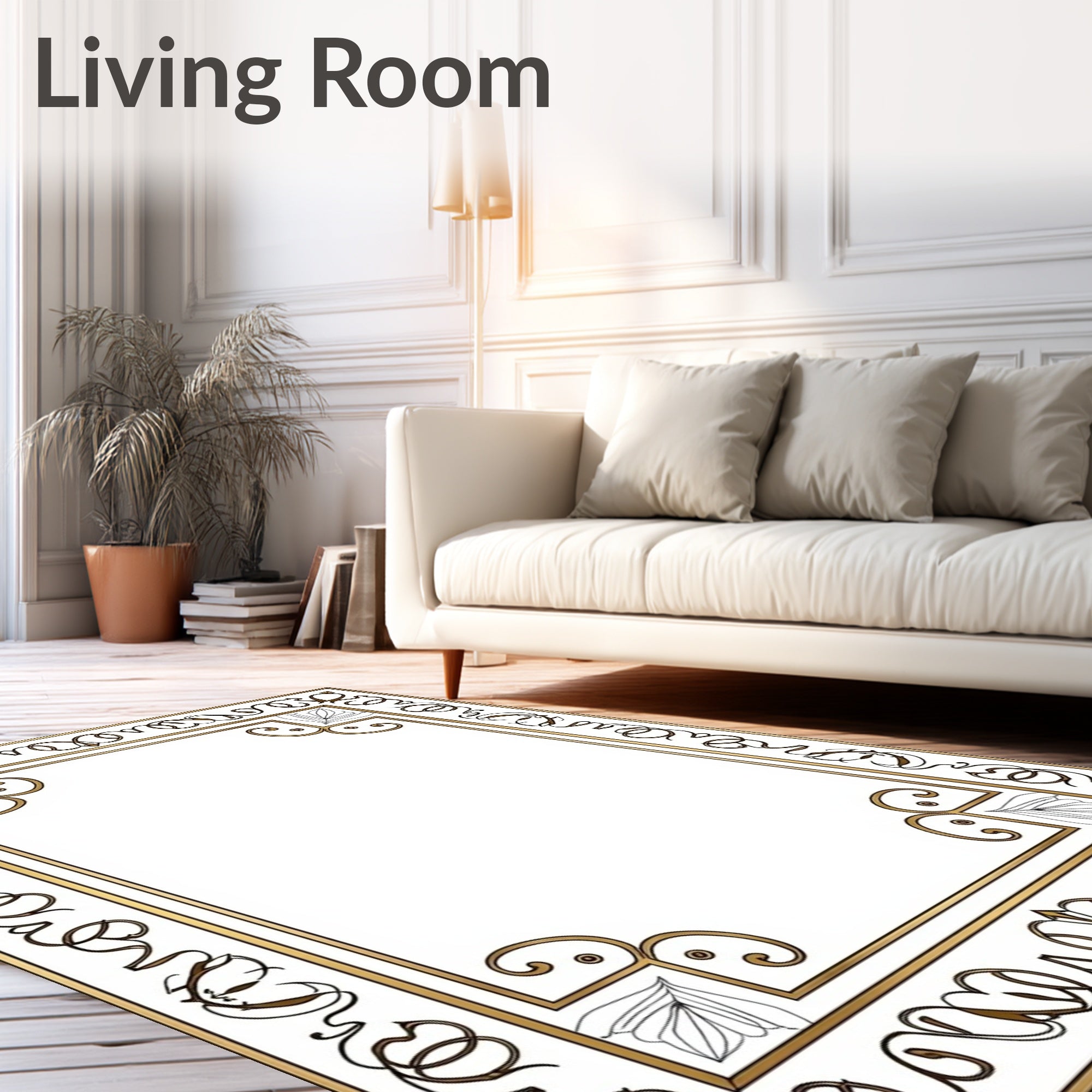 Ornate Gold Leaf Scroll Border Rug