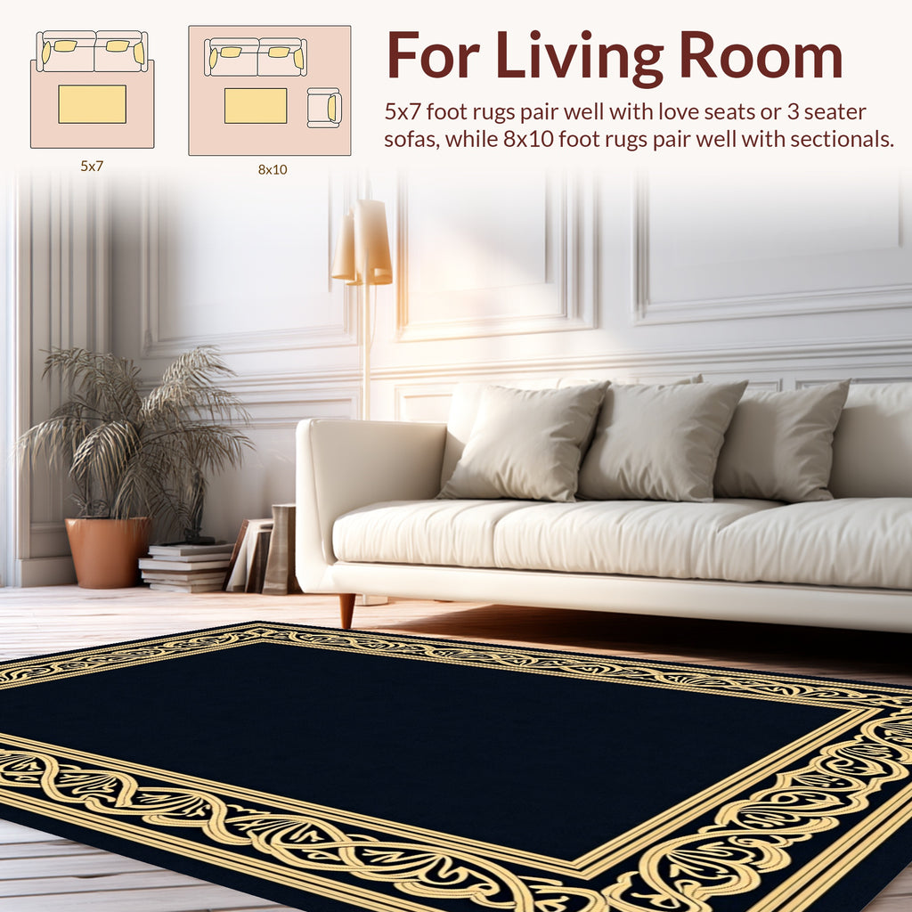 Intricate Golden Scrollwork Border Design Rug