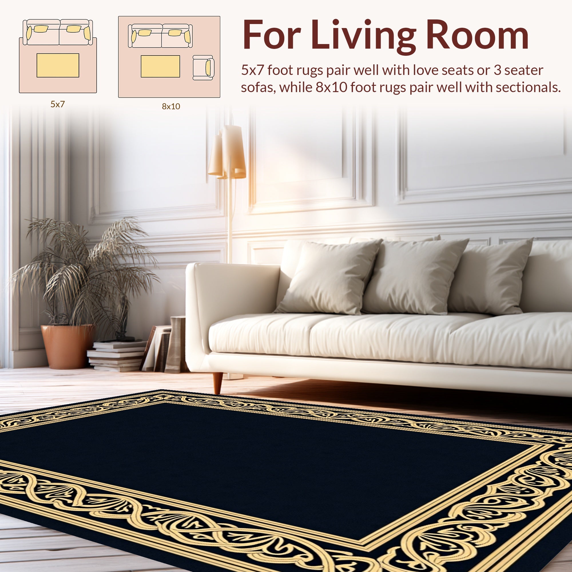Intricate Golden Scrollwork Border Design Rug