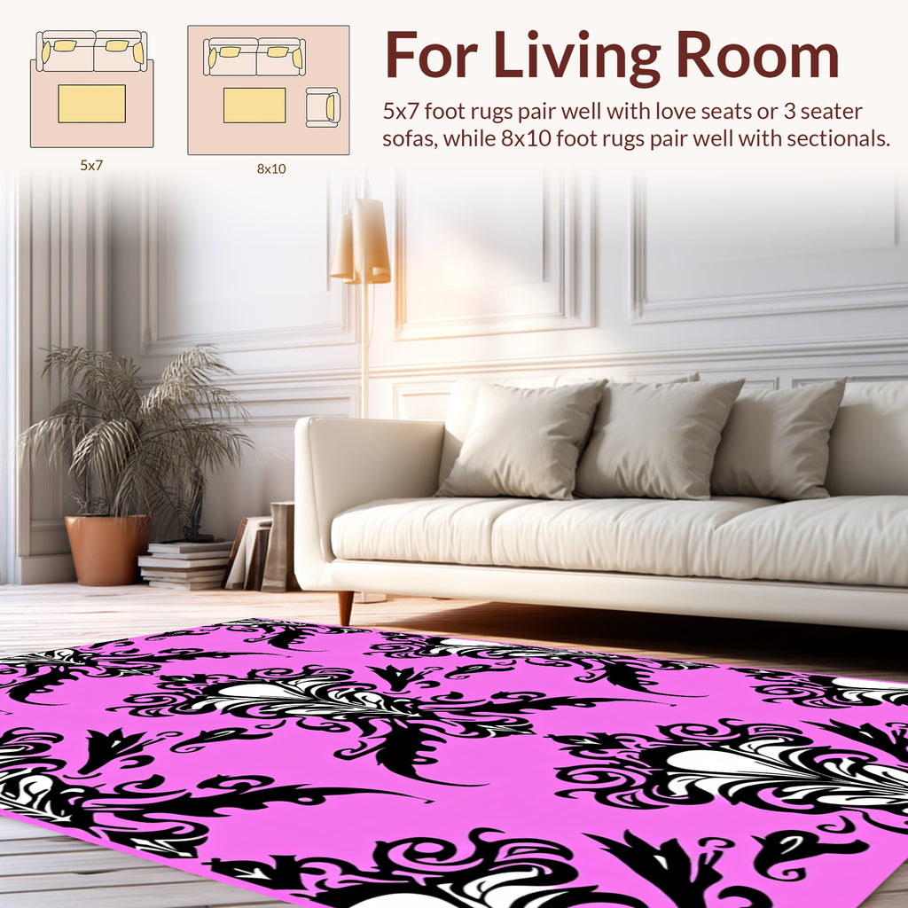 Bold Black Floral Swirls Pattern Rug