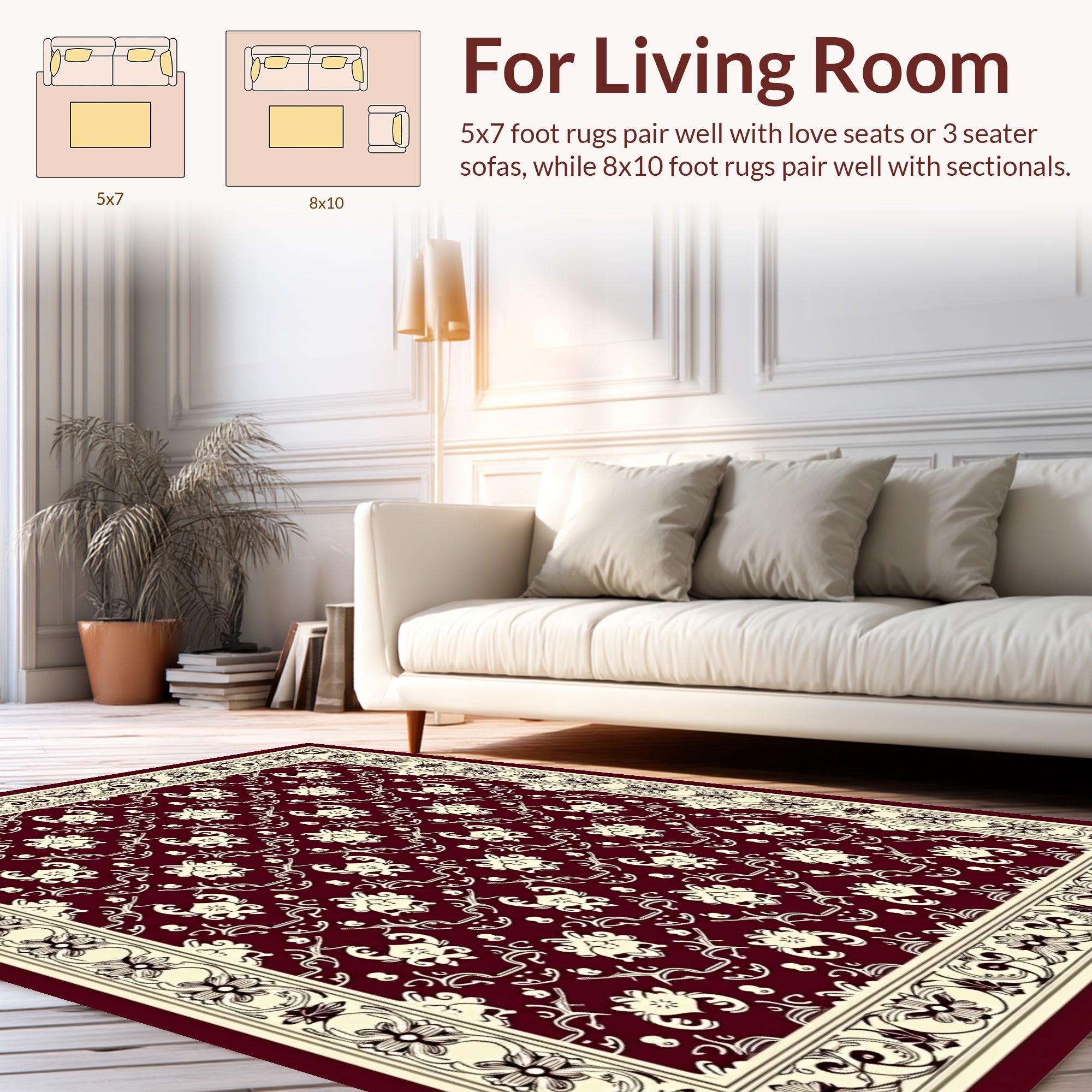 Ornate Damask Style Floral Pattern Rug