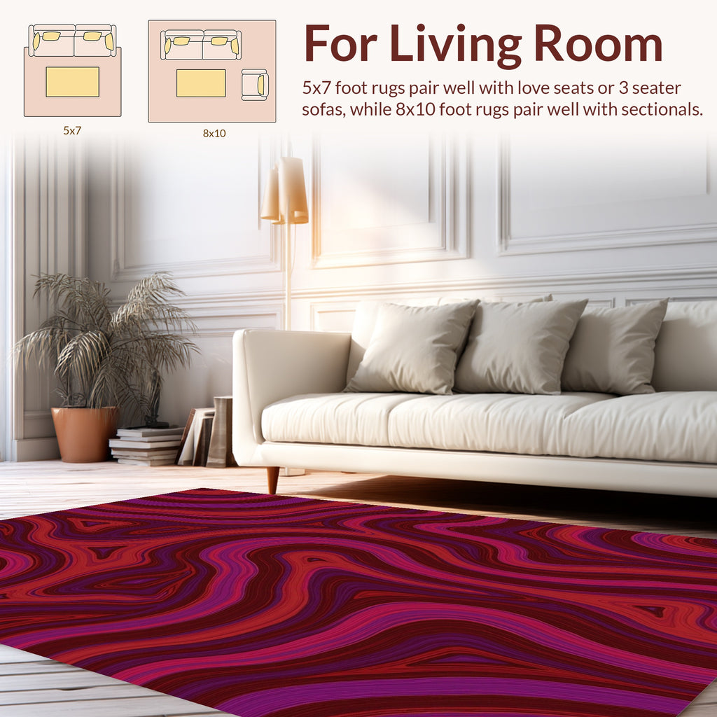 Crimson Jagged Swirl Pattern Rug