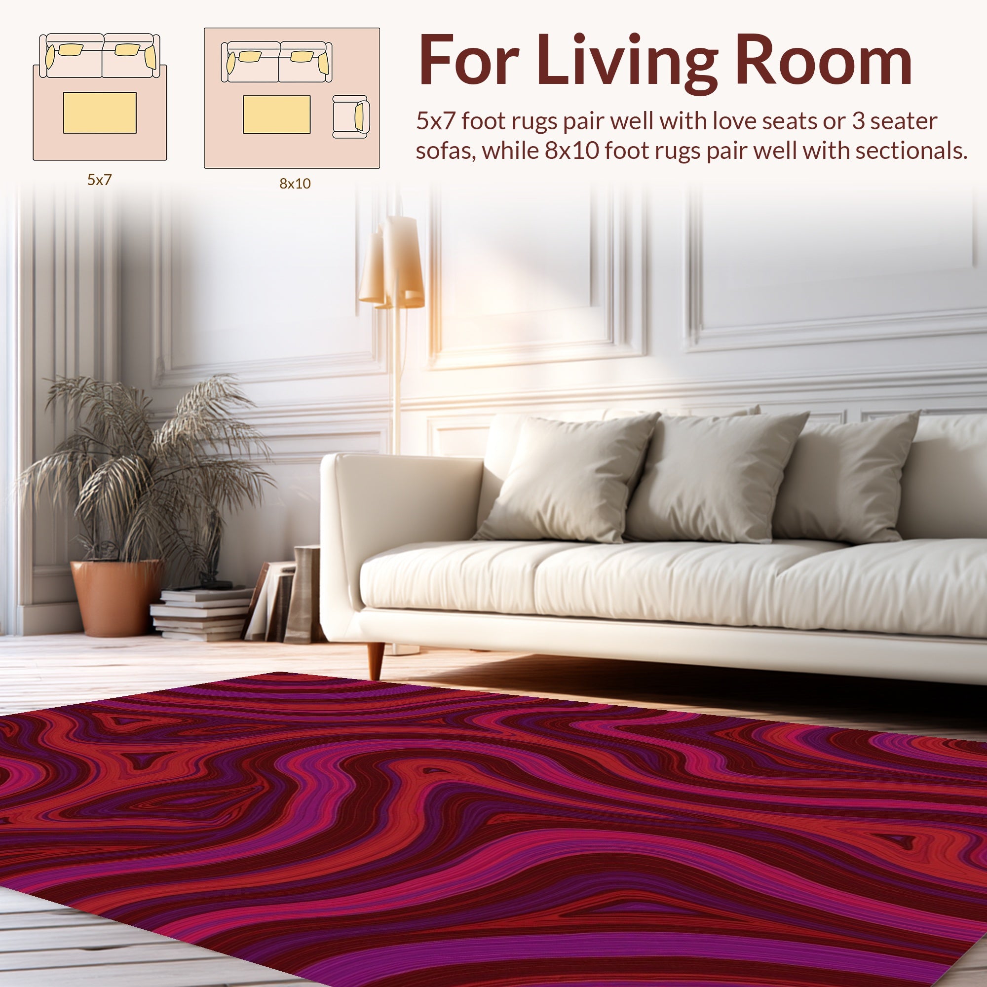 Crimson Jagged Swirl Pattern Rug