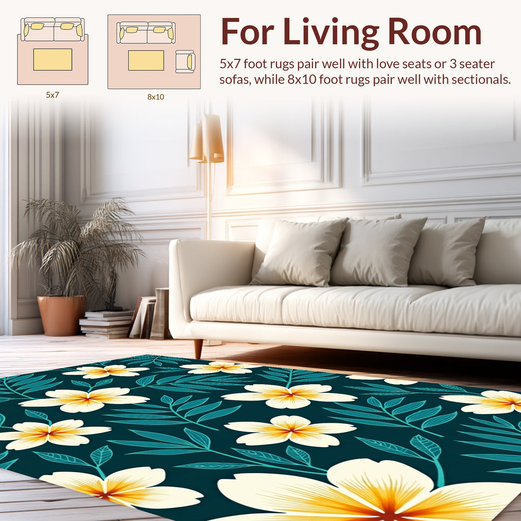 Deep Teal Floral Nature Pattern Rug