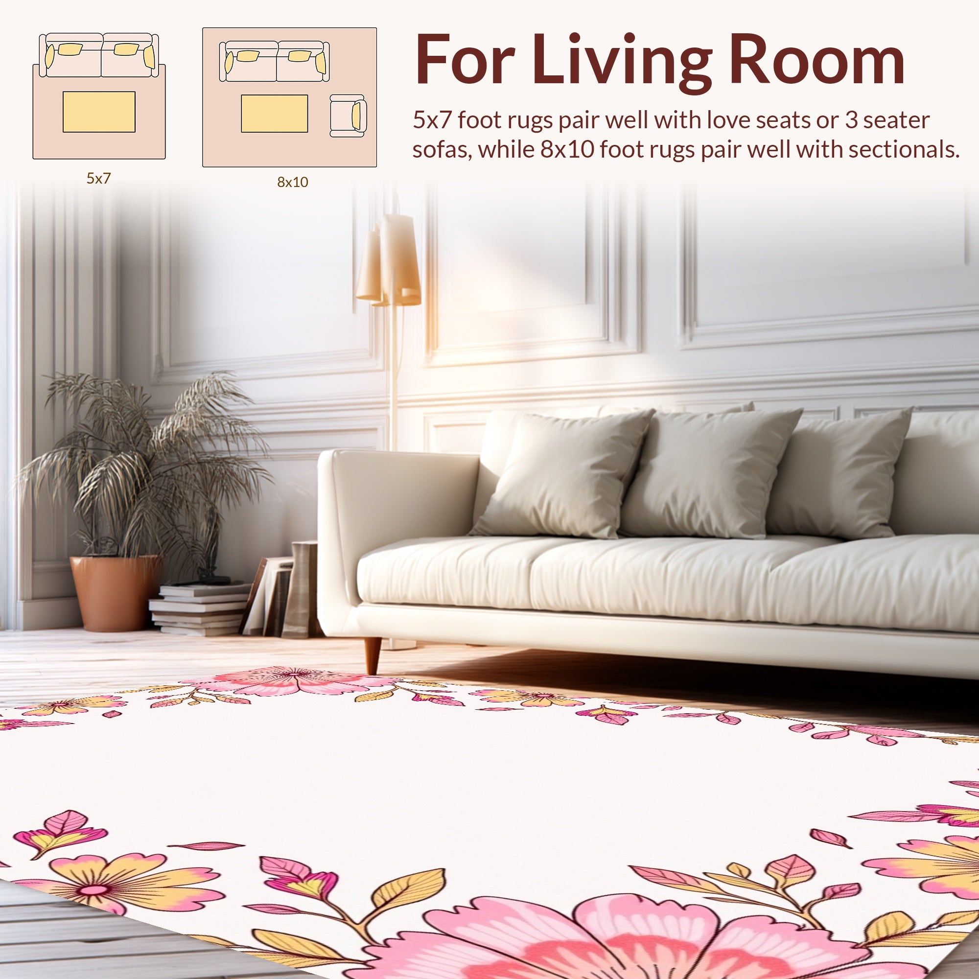 Pink Gold Floral Border Design Rug
