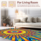 Bright Psychedelic Sunburst Mandala Pattern Rug