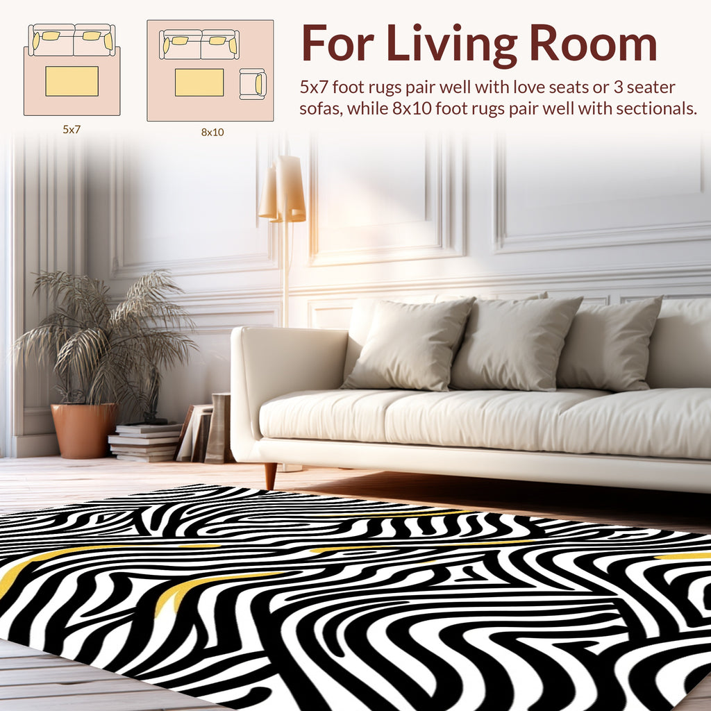 Bold Black Gold Wavy Lines Rug