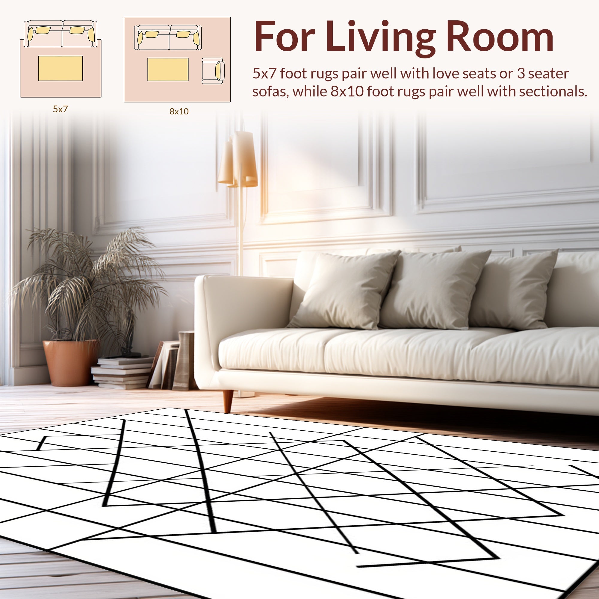 Black White Geometric Angular Pattern Rug