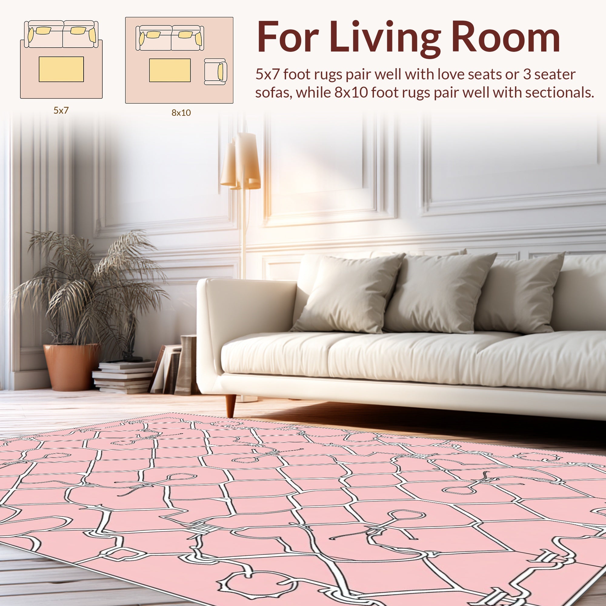 Elegant Pink White Interlocking Pattern Rug