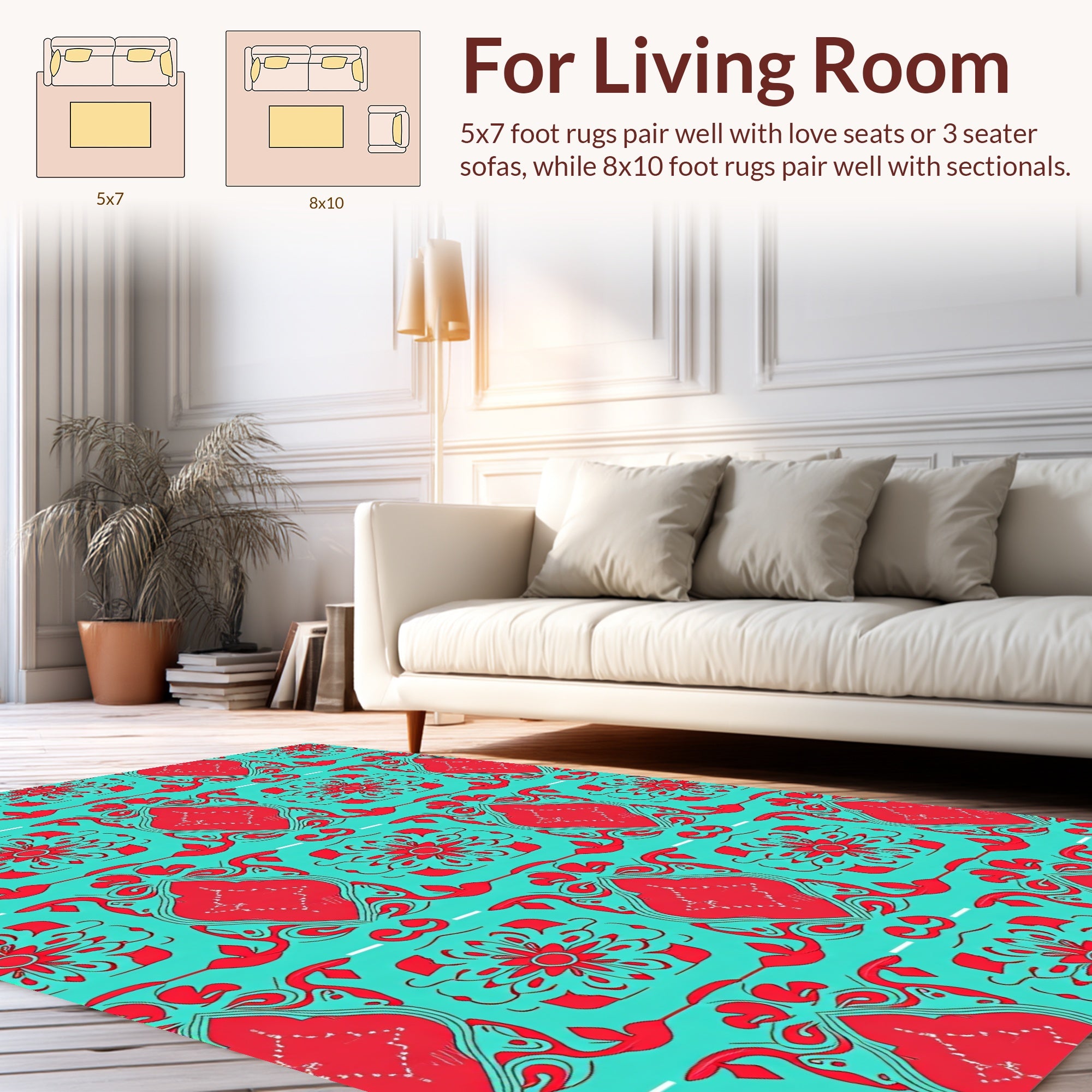 Classic Red and Teal Floral Overlay Rug