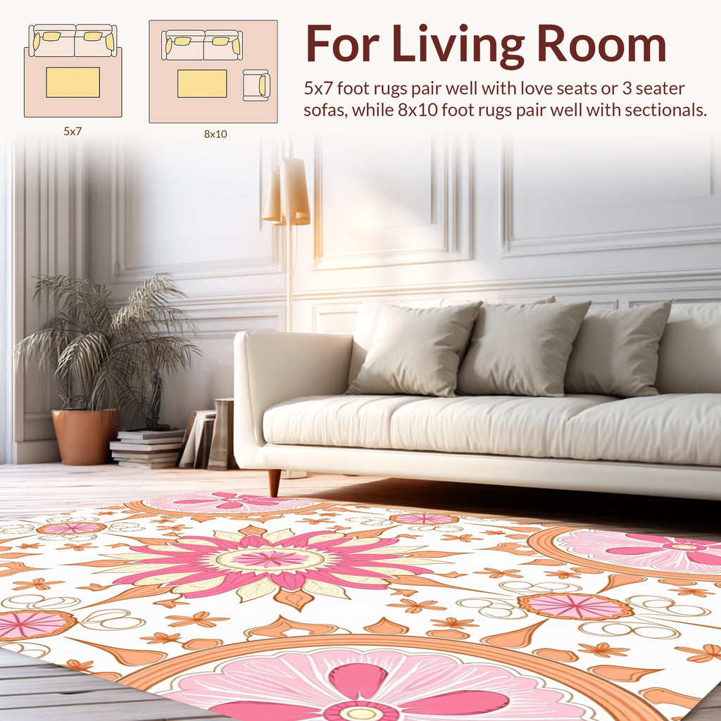 Pink Orange Floral Medallion Pattern Rug