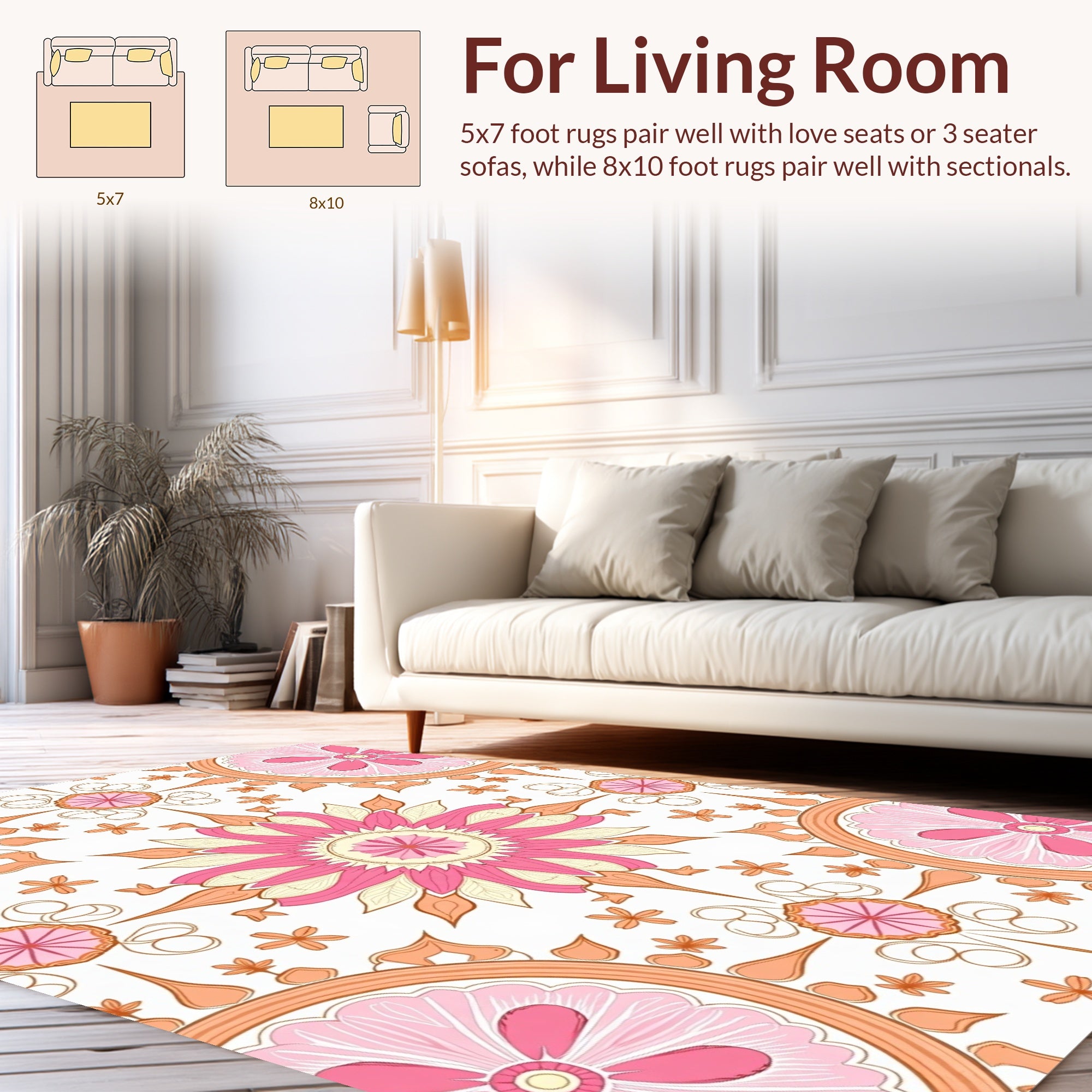 Pink Orange Floral Medallion Pattern Rug