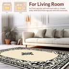 Ornate Black Floral Scrollwork Design Rug