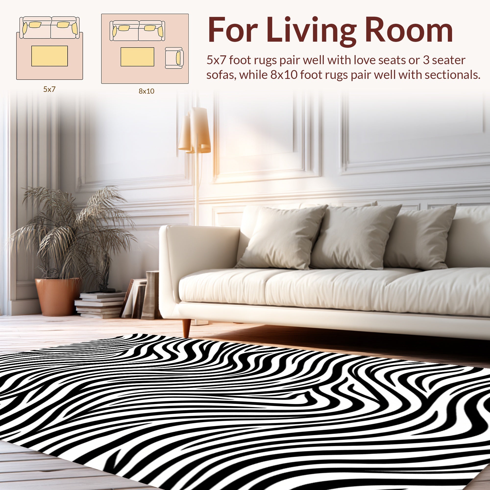 Bold Black White Wavy Stripes Rug