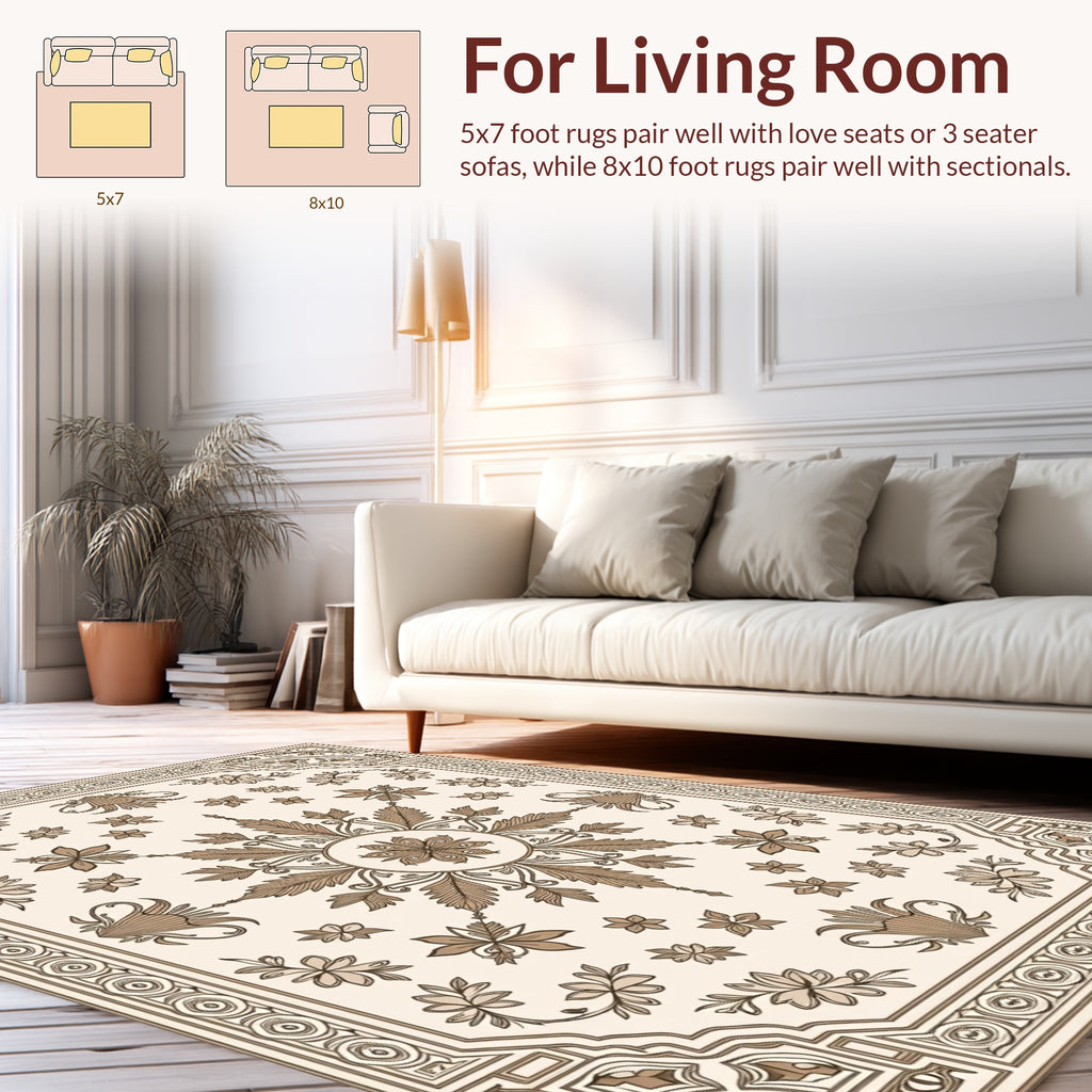 Ornate Floral And Leaf Scroll Pattern Rug