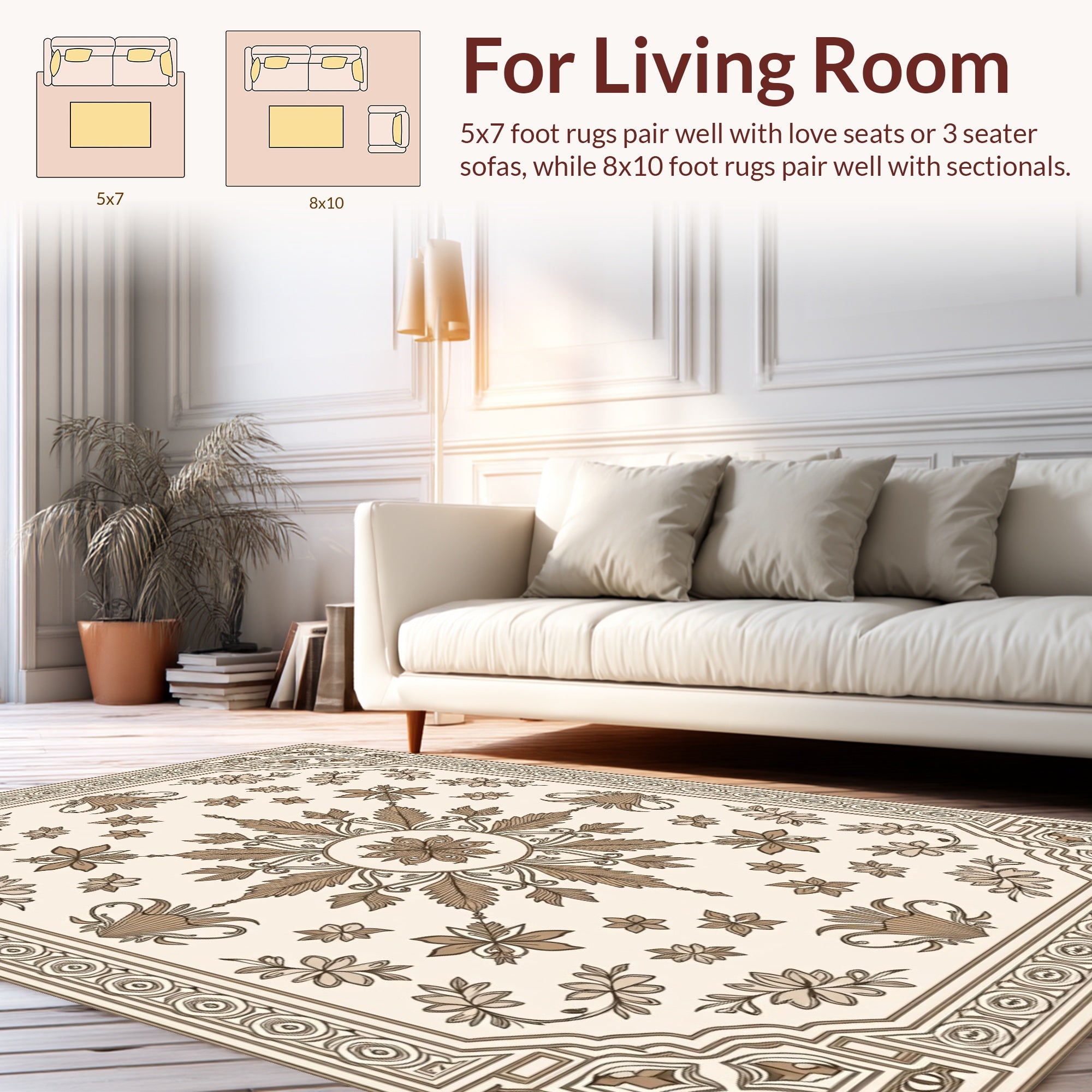 Ornate Floral And Leaf Scroll Pattern Rug