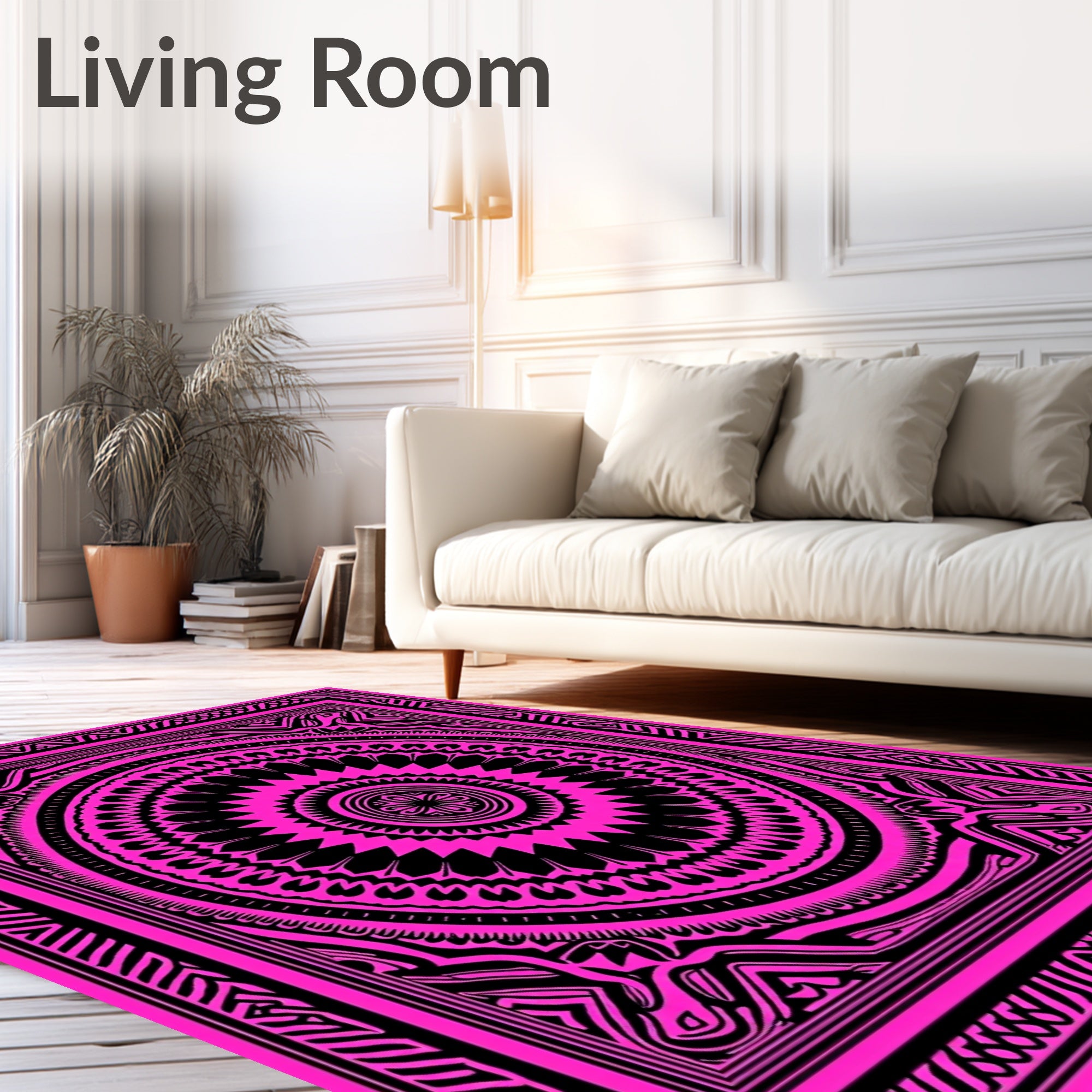 Vivid Pink Radial Mandala Art Rug