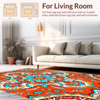 Vibrant Orange Blue Floral Mandala Design Rug