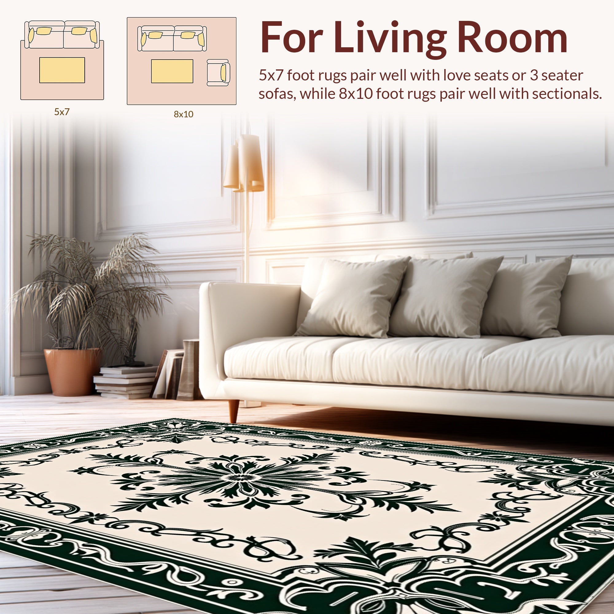 Ornate Floral Leaf Border Design Rug