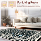 Ornate Black Cream Floral Pattern Rug