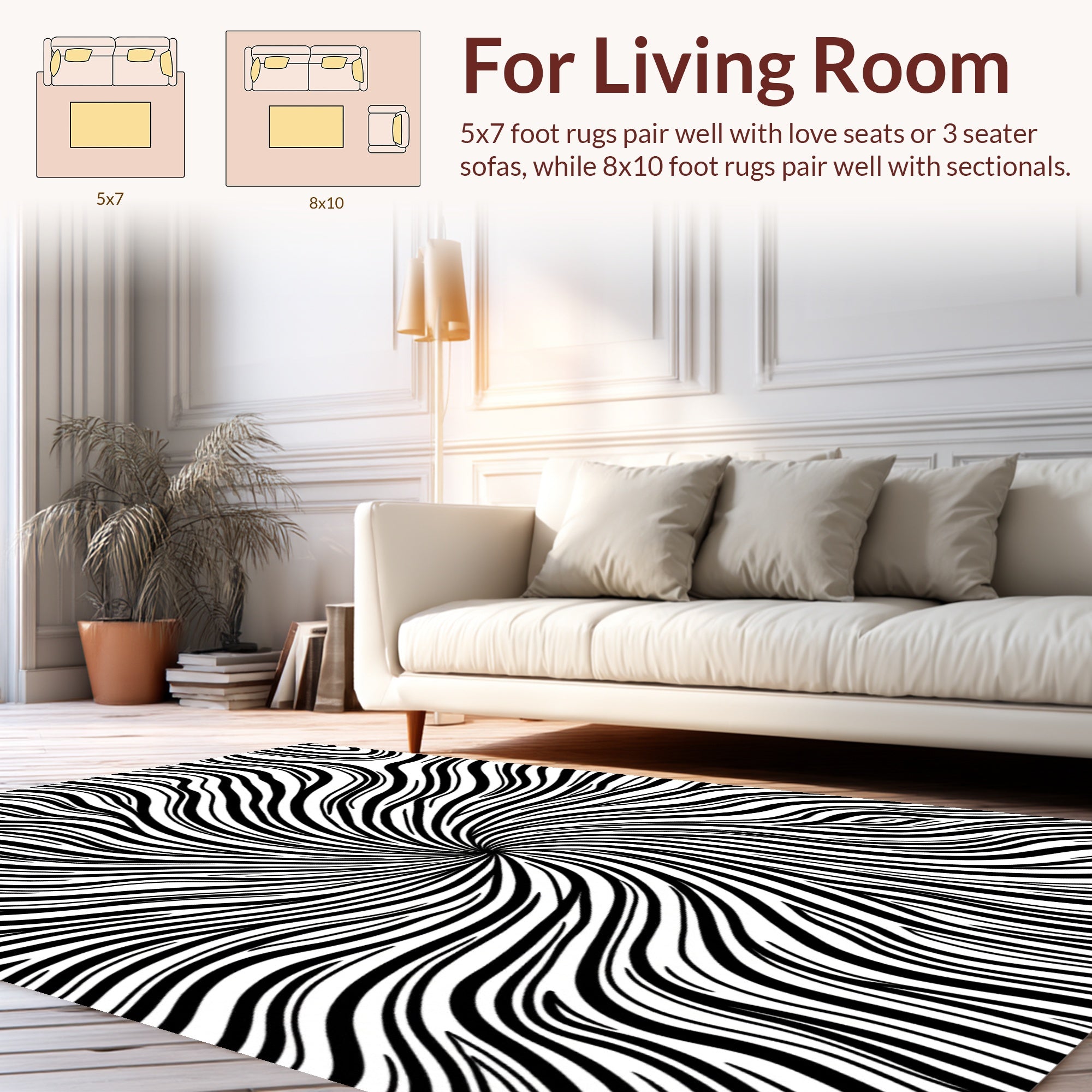 Abstract Black White Swirl Pattern Rug