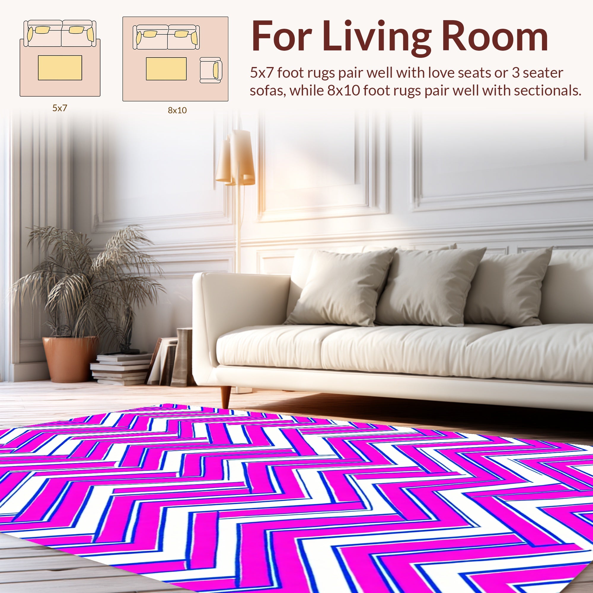 Bold Pink Blue Zigzag Geometric Pattern Rug