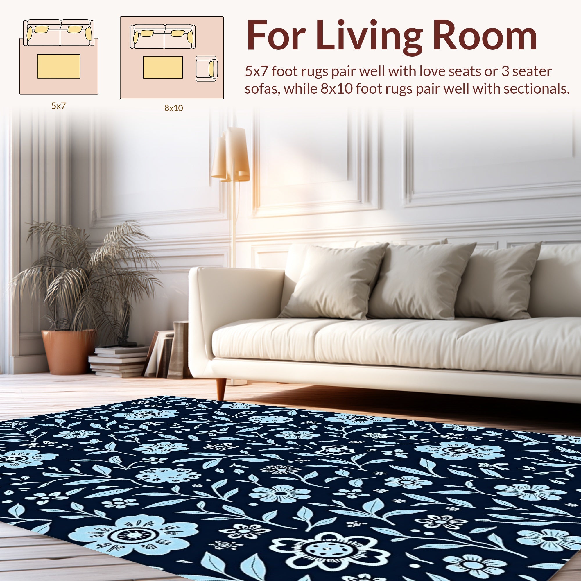 Classic Floral Vine Dark Navy Design Rug