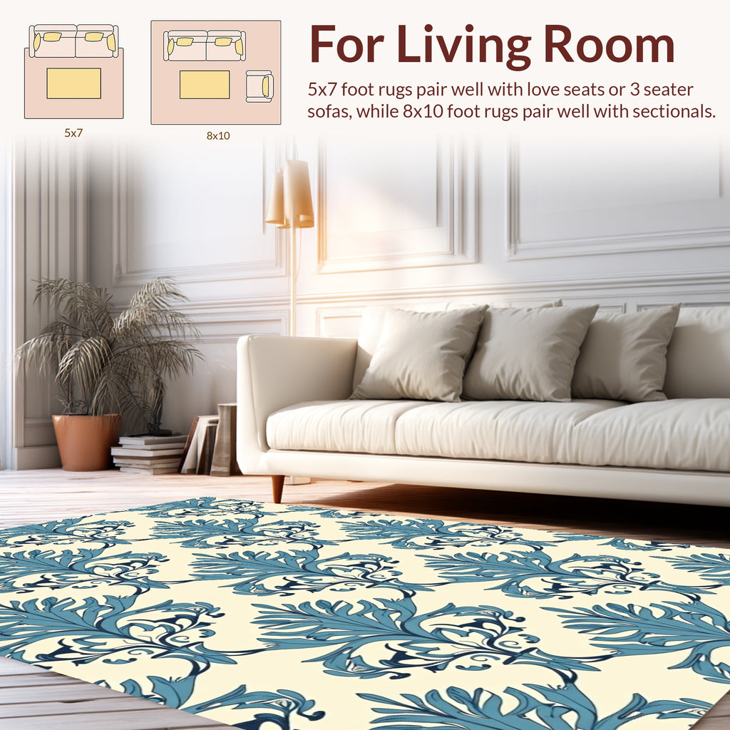 Classic Blue Floral Damask Pattern Rug