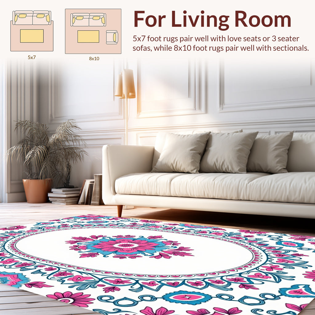 Floral Medallion Pink Teal Design Rug