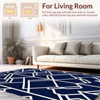 Geometric white lines on navy background Rug