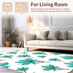 Teal Orange Leaf Pattern Design Rug