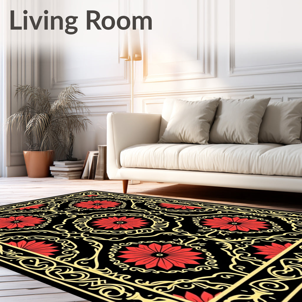 Crimson Floral Medallion Vintage Border Rug